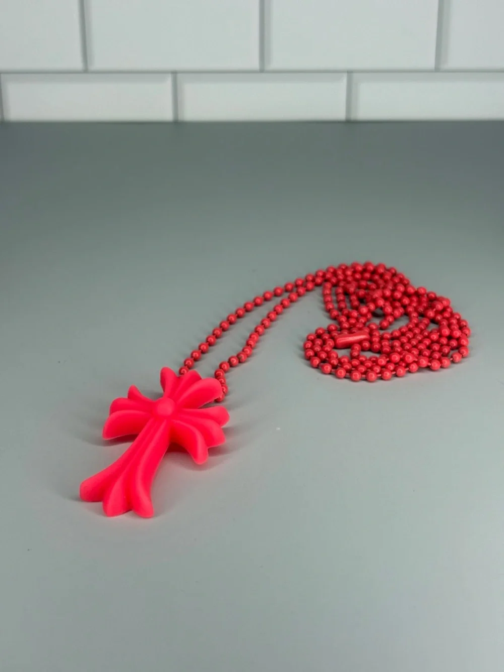 Chrome Hearts Silicone Neon Red Cross Pendant Necklace